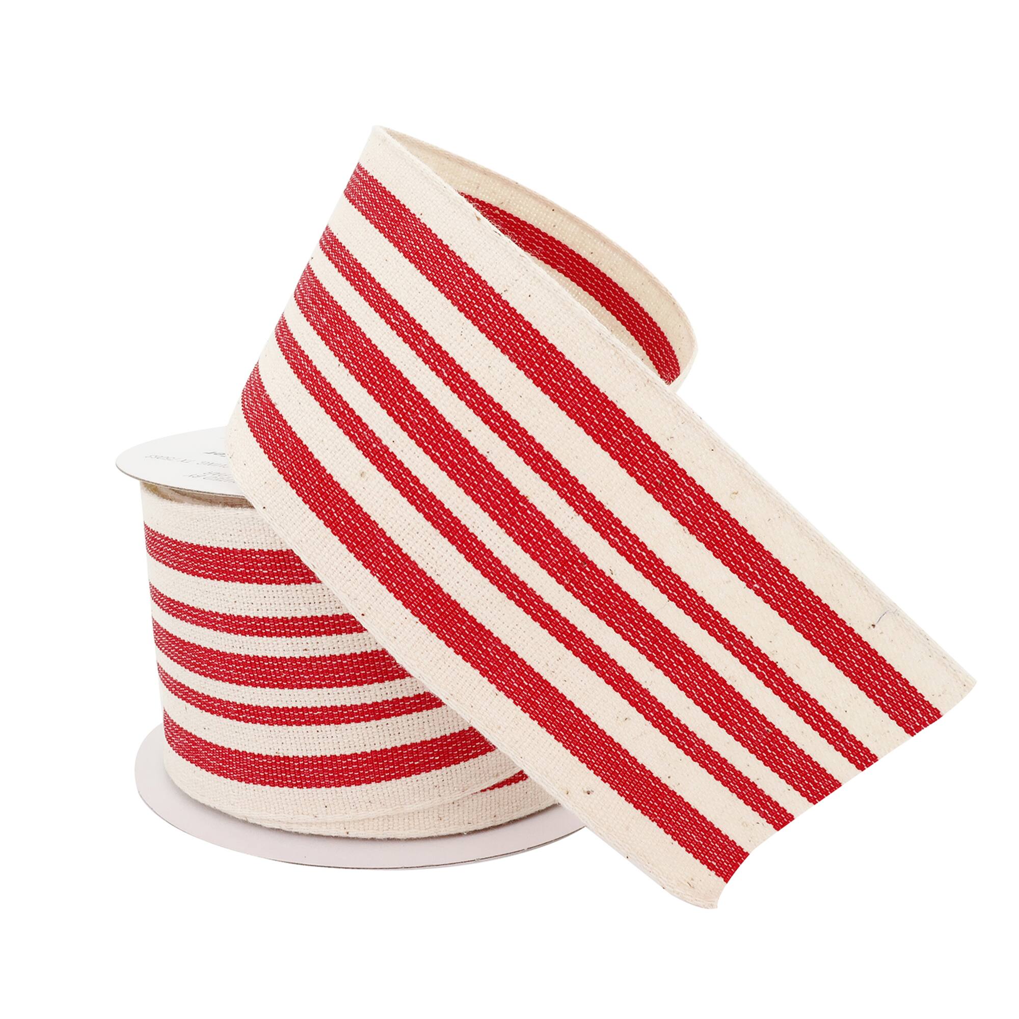 2.5" x 25ft. Red & Ivory Stripe Faux Cotton Wired Ribbon by Celebrate It™